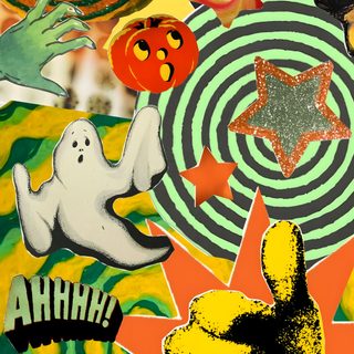a collage of halloween images including pumpkins and ghost faces Weirdcore Halloween chocolate