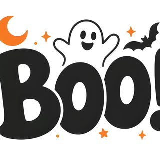 the word boo with a ghost and bats on it Halloween Booo Font Design, Vector Design, Typography, Branding, Design, white