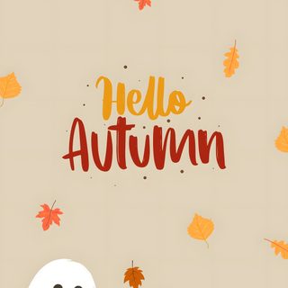 an autumn card with two white ghostes and leaves in the background that says hello autumn Hello Halloween Cute Autumn Halloween, Autumn Theme, Autumn Theme Iphone, Happy Autumn, wheat