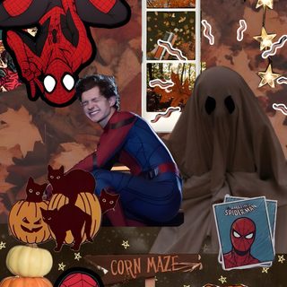 a collage of spider - man, teddy bear and other halloween related items Halloween Spiderman Halloween, Spider Man Halloween, Pretty Iphone, Amazing Spider, Tom Holland, saddle brown
