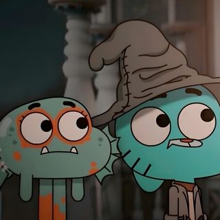 two cartoon characters standing next to each other Gumball Halloween Gumball And Darwin Widget, Gumball And Darwin Aesthetic Pfp, Gumball Wizard, dark slate gray