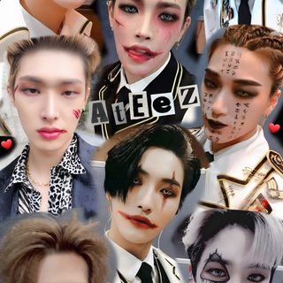 some people with makeup on their faces Ateez Halloween Ateez Hala Hala, Halateez, Mingi Ateez Halloween, Ateez Inspired Makeup Looks, gray