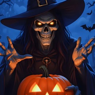 a skeleton wearing a witches hat and holding a pumpkin Halloween Portrait Halloween Image, Scary Halloween Pictures, Happy Halloween Pictures, Scary Photos, black