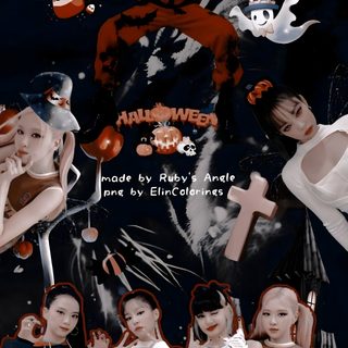 a collage of people dressed in halloween costumes with bats and pumpkins on them Halloween Blackpink Rosé Halloween, Rosé Halloween Blackpink, Beautiful Backgrounds, Halloween, black