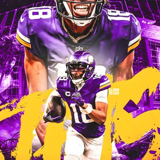 a football player is running with the ball in his hand and purple paint splattered on Justin Jefferson Halloween Justin Jefferson 4k, Vikings Football, Justin Jefferson Iphone, sienna