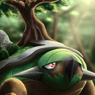 a green bird sitting on top of a rock next to a tree Halloween Torterra Torterra Dynamax, Torterra Pfp, Torterra Tattoo, Torterra Background, dark olive green