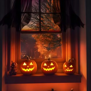 halloween pumpkins lit up in the window sill Happy Halloween Gif Halloween Live Photo, Moving Halloween, Halloween Gifs Aesthetic, black