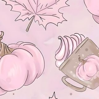 a pink background with pumpkins and leaves Coquette Halloween Laptop gainsboro