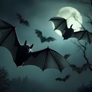 bats flying in the night sky with full moon behind them Halloween Bats Desktop Bat Flying In Dark, Bat At Night, Bat Silhouette In Dark Sky, dark slate gray