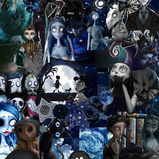 a collage of many different pictures with faces and hair on them, including an image of Halloween Iphone Tim Burton Witch, Coraline Aesthetic, Movie Collage, Tim Burton Art, dark slate gray