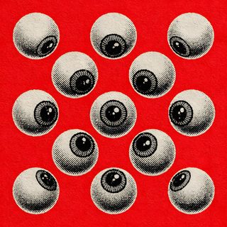 an image of the eyeballs in black and white on a red paper background Eyeball Halloween Red Eye Grid Design, Ball Of Eyes, Dots For Eyes, Image Of Eyeballs, crimson