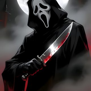 a person in a hooded suit holding a knife with a full moon behind them, Halloween Horror Movie Iphone Ghostface 4k, Ghostface Scary Movie, 4k Ghostface, Scary, Cool Ghostface, black