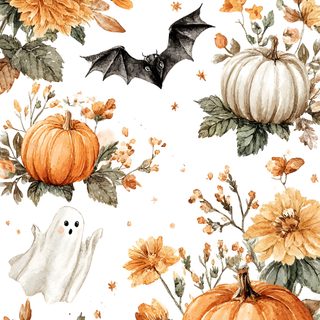 a white background with pumpkins, flowers and bats Halloween Flowers October, Pumpkin, Pumpkin Images, Spooky Costumes, Image Cat, Felt Halloween, antique white