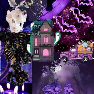 a collage of halloween images with candles Purple Edgy Aesthetic Halloween Purple Spooky Aesthetic, Spooky Purple, Halloween Aesthetic Purple, dark slate blue
