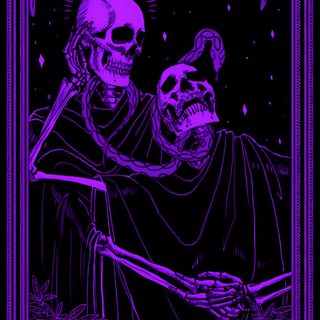 the devil tarot card with two skeletons holding each other in their arms and one skull on Purple Purple Edgy Aesthetic Halloween Dark Purple, Black And Purple, Sfondi Viola, Emo, Goth,