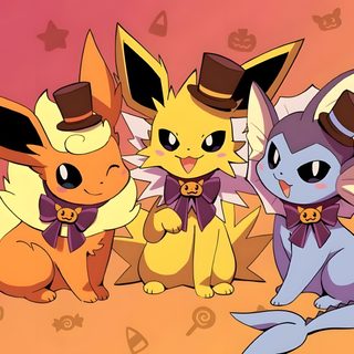 the pokemons are all dressed up for halloween Eevee Evolutions Halloween Eevee Evolutions Halloween, Thanksgiving Eevee, Cute Eevee Halloween, peru