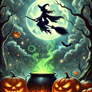 a witch's caulder with pumpkins in front of a full moon Halloween Witch Cauldron Halloween Image, Witches Cauldron Pumpkin, Witches Cauldron With Witch, dark slate gray