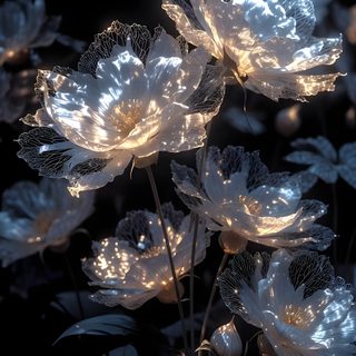 some white flowers are glowing in the dark Moonlight Flowers Halloween Floral Moon Glow Flower, Light Flowers, Lightning Flower, black
