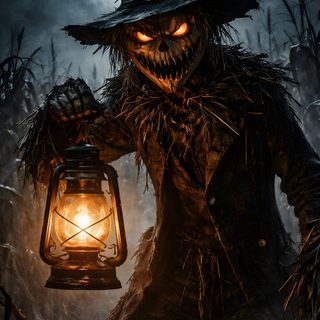 a scarecrow holding a lantern in his hands Halloween Scarecrow Dark And Twisted, Wicked Scarecrow, Halloween Horror, Dark Scarecrow Art, black