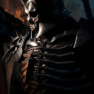 a demonic looking man with horns and spikes on his head, standing in the dark Witcher Geralt Halloween black