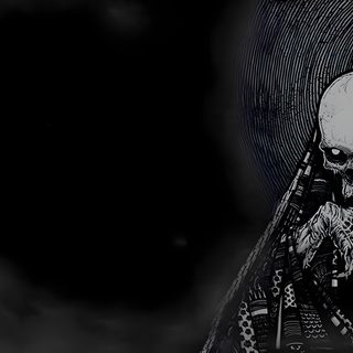 a black and white image of a skeleton holding two fingers up in front of a dark background Halloween 5k Ideas Homescreen, Skull, Dark, Goth, Aesthetic Desktop, Halloween, black