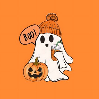 an orange halloween background with a ghost and pumpkins Halloween Boo Halloween Orange White Pumpkin And Ghost, Ghost And Pumpkin, Cute Ghost And Pumpkin, coral