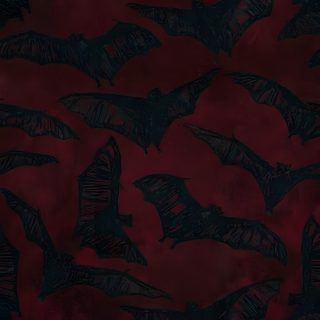 a group of bats flying through the air on a red background with black outlines Gothic Halloween Pattern black