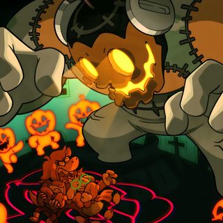 an animated image of a cartoon character surrounded by pumpkins Overwatch Halloween Crash Bandicoot Halloween, Mega Man X Halloween, Deltarune Background Art, dark olive green