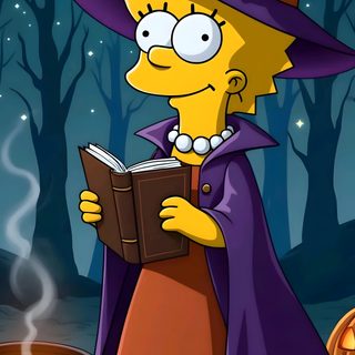 the simpsons is dressed as a witch and reading a book in front of pumpkins Bart Simpson Halloween Simpsons Halloween, Tracy Ullman, Simpsons Treehouse Of Horror, dark slate gray