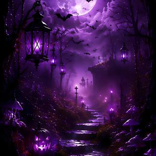 an image of a halloween scene with purple lights Dark Purple Halloween black