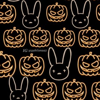 pumpkins and jack - o'- lanterns with faces drawn in the shape of rabbits Bad Bunny Halloween Bad Bunny Fall Aesthetic, Bad Bunny Halloween, Bad Bunny Pumpkin Carving, black