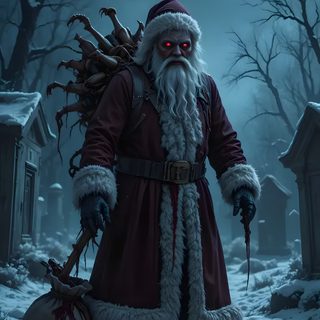 a creepy santa claus standing in the snow Halloween Santa Claus Horror Photos, Christmas Horror, Creepy Christmas, Dark Christmas, dark slate gray
