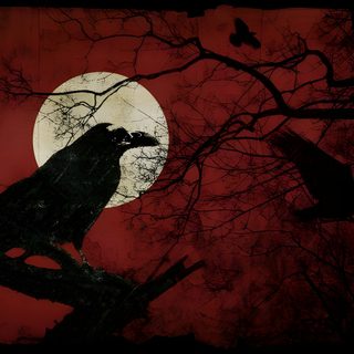 a black bird sitting on top of a tree branch in front of a full moon Halloween Raven Red Crow, Raven Artwork, Laptop, Red Goth, Red And Black, Red Gothic,