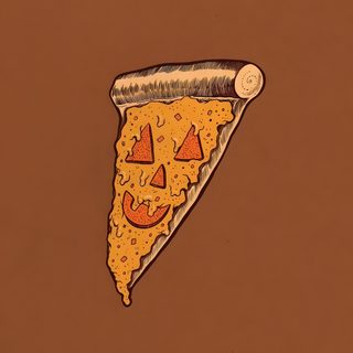 a slice of pizza with faces drawn on it Halloween Pizza Cartoon Aesthetic Halloween Drawings, Halloween Drawings Aesthetic, Halloween Posters To Draw, sienna