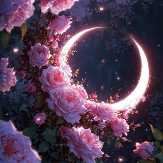the moon is surrounded by pink roses Moonlight Flowers Halloween Floral Pretty Backgrounds, Beautiful Art, Anime Scenery, dark slate gray