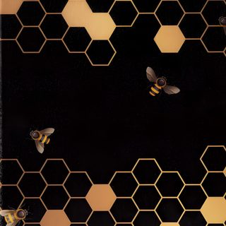the bees are flying around the black and gold hexagonal pattern on the wall Halloween Bees Accent Ideas Gold Bee Pattern Background, Honeycomb Design Black Background, Honeycomb Black Background,