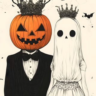 a couple dressed up as jack o lanterns Halloween Couple Iphone Image Halloween, Halloween Painting, Halloween Cute, Pumpkin Head Ghost, linen