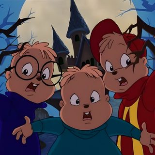 three cartoon characters in front of a full moon Alvin And The Chipmunks Halloween Alvin And The Chipmunks 90s, The Chipmunks Halloween, Alvin N The Chipmunks Halloween, dark slate gray
