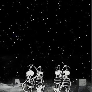 two skeletons are running in the grass at night Halloween Dancing Skeleton Spooky Lockscreen Aesthetic, Spooky Phone Aesthetic, Vintage Spooky Aesthetic, black