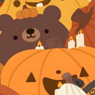 there are many pumpkins with bears on them in the shape of jack - o'- lanterns Halloween Bear Iphone Hallowen Wallpers, Iphone Kawaii Halloween, Cute Kawaii Fall Background, peru