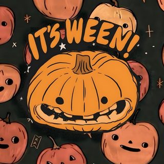 it's ween halloween pumpkins on black background Funny Halloween Pumpkin dark olive green
