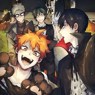 some anime characters are posing for the camera Haikyuu Halloween Haikyuu Fanart Memes, Haikyu, Jujutsu, Dogs, dark slate gray