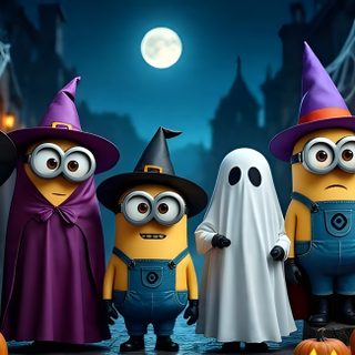 the minion family is dressed up for halloween with pumpkins and jack - o'- lanterns Minion Halloween Desktop Addams Family Halloween Costumes, Clipart Clipart Minions Halloween, Minions Halloween Background, dark slate gray