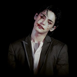 a man with blood on his face and chest, standing in front of a black background Seventeen Halloween Nam Gyu Halloween Costume, Mingyu 4k, Mingyu Bittersweet, Seventeen Halloween, black