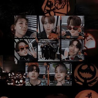 many pumpkins are lit up in the dark with faces carved into them and some have eyes Bts Halloween Bts Halloween, Bts Bulletproof, Bts Chibi, Bts Lockscreen, Album Bts, Halloween, black