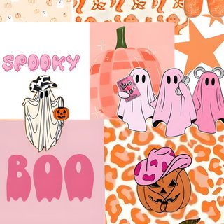 a collage of halloween images with words spooky booo and pumpkins Preppy Happy Halloween Preppy For Halloween, Pink Preppy Halloween, Preppy Aesthetic Cute Preppy Halloween,