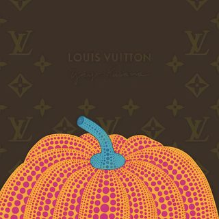 an orange and pink pumpkin with louis vuitton written on the front in blue Louis Vuitton Halloween Iphone Yayoi Kusama Pumpkin Aesthetic, Orange Louis Vuitton, Louis Vuitton Multicolor Iphone, dark slate gray