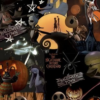 a collage of halloween images with pumpkins and skeletons Halloween Iphone Nightmare Before Christmas dark slate gray