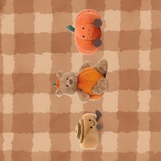 three stuffed animals sitting on top of a checkered table cloth Jellycat Halloween Cute Autumn Ipad, Autumn Bear Background, Cute Fall Bear, rosy brown