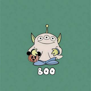 a cartoon character sitting on top of a green background with the word boo in front of it Toy Story Halloween Spooky Toy Story, Halloween Toy Story, Toy Story Alien Iphone, Toy Story Alien, slate gray